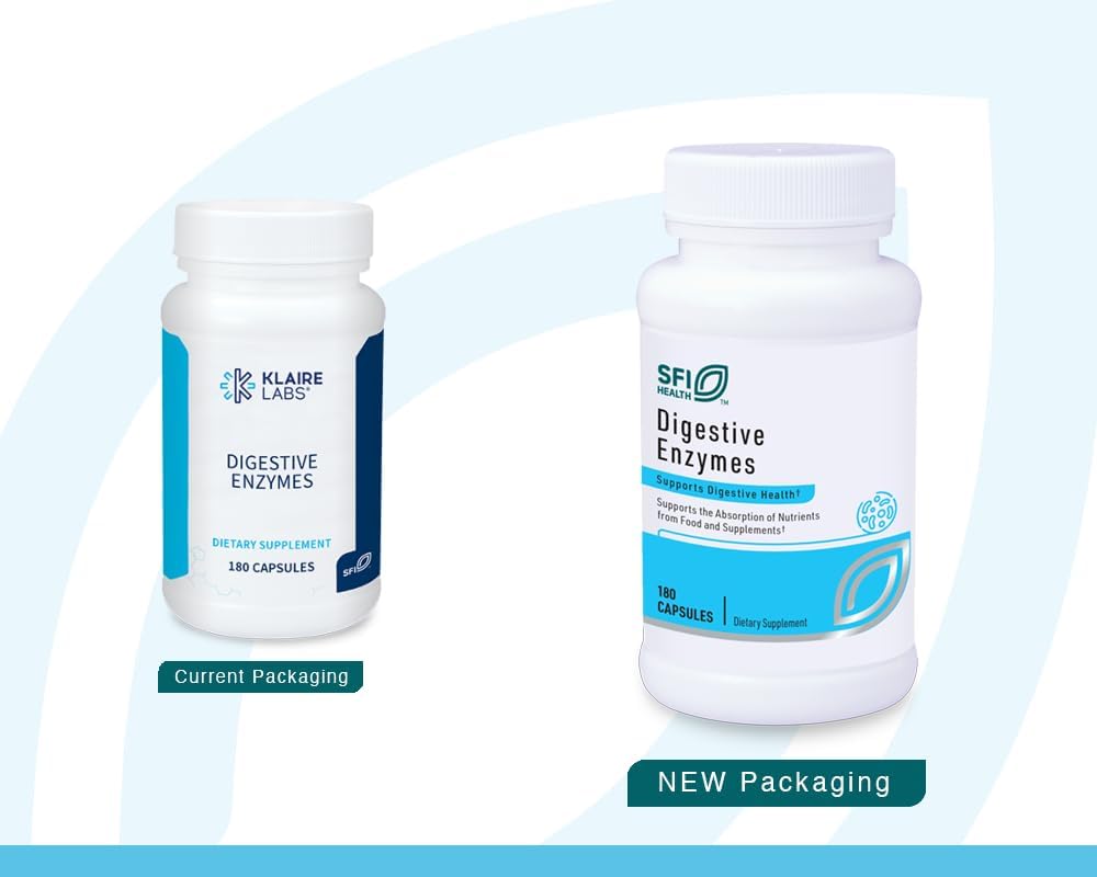 Klaire Labs SFI Health Digestive Enzymes - Gut Health Supplements with Lipase, Amylase & Protease Enzymes for Digestion - Aid Nutrient Absorption - Help Occasional GI Discomfort (180 Capsules)
