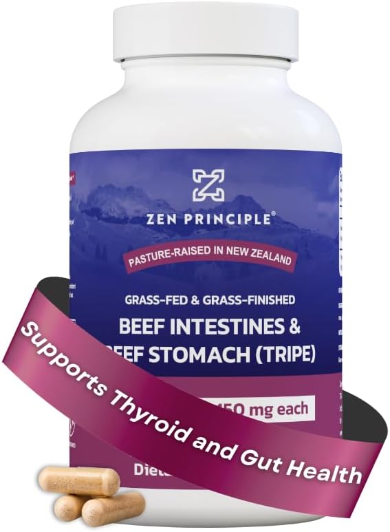 Zen Principle Grass Fed Beef Intestines with Stomach (Tripe) Supplement, Supports Digestive Health and Gut Balance, Supports Acid Reflux Balance, Natural Intestine Wellness, 210 Capsules