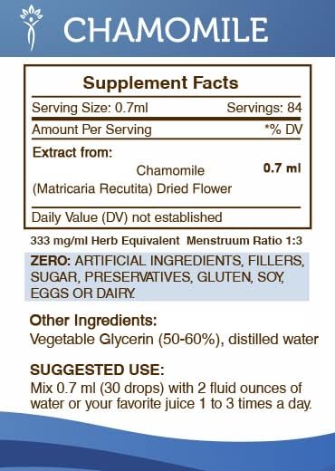 Secrets of the Tribe Chamomile Alcohol-Free Liquid Extract, Chamomile (Matricaria Recutita) Dried Flower Tincture Supplement (2 FL OZ)