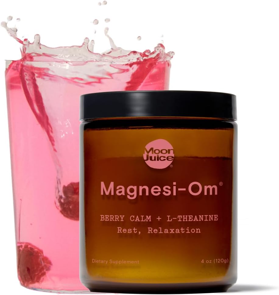 Moon Juice - Magnesi-Om, Berry - Jar (30 Servings) - Support Brain Health & Rest - Magnesium Powder - L-Theanine - Regularity - Glass Bottle - 100% Traceable - Vegan & Non GMO - 4.2oz