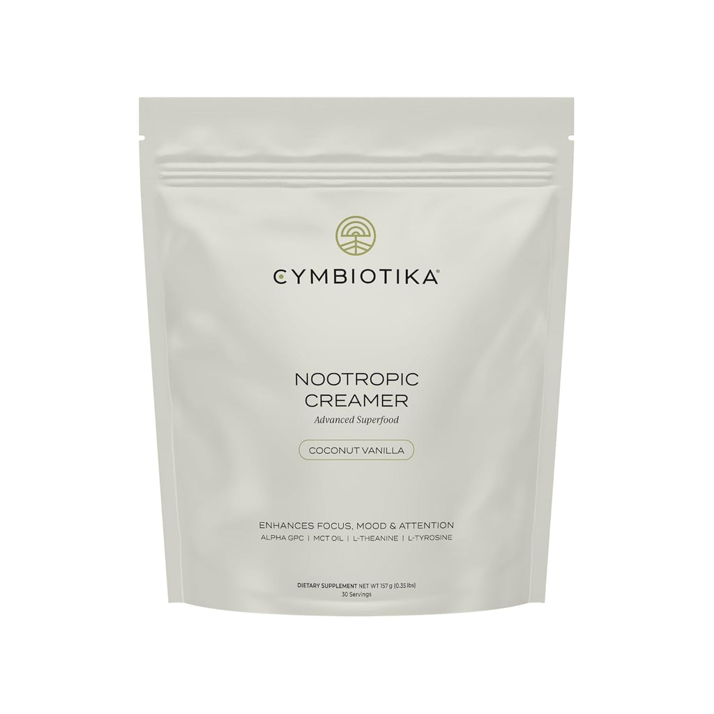 CYMBIOTIKA Nootropic Creamer – MCT Oil, Alpha GPC, L-Theanine – Keto, Vegan, Sugar-Free Coffee Creamer for Focus, Energy & Mental Clarity – Coconut Vanilla Flavor, 30 Servings