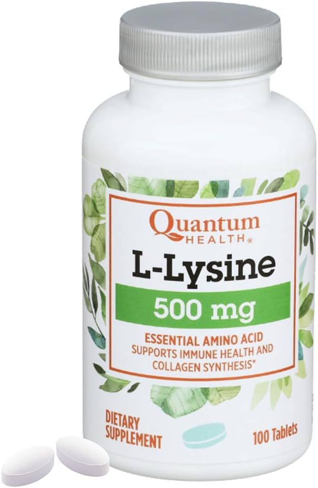 Quantum Health L-Lysine 500mg Essential Amino Acid Supplement - Supports Collagen & Protein Synthesis, Bone Health, Muscle Recovery and Immune Health - Vegan Friendly - 100 Tablets