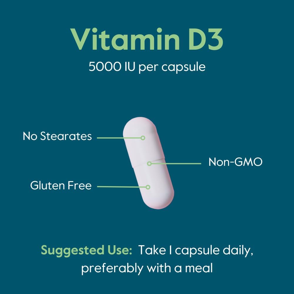 BESTVITE Vitamin D3 5000 IU (365 Capsules) - No Stearates - Non GMO - Gluten Free - 1 Year Supply of Vitamin D