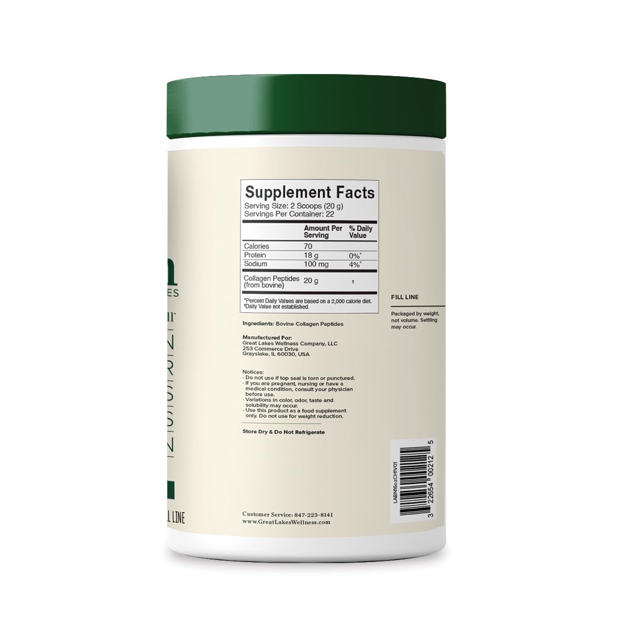Great Lakes Wellness Collagen Peptides Powder for Skin, Hair, Nails, Joints & Digestion - Unflavored - Quick Dissolve Hydrolyzed, Non-GMO, Keto, Kosher - 16oz