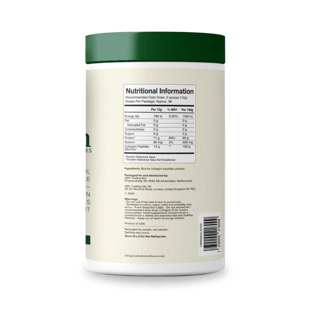 Great Lakes Wellness Collagen Peptides Powder for Skin, Hair, Nails, Joints & Digestion - Unflavored - Quick Dissolve Hydrolyzed, Non-GMO, Keto, Kosher - 16 oz - 4 Pack