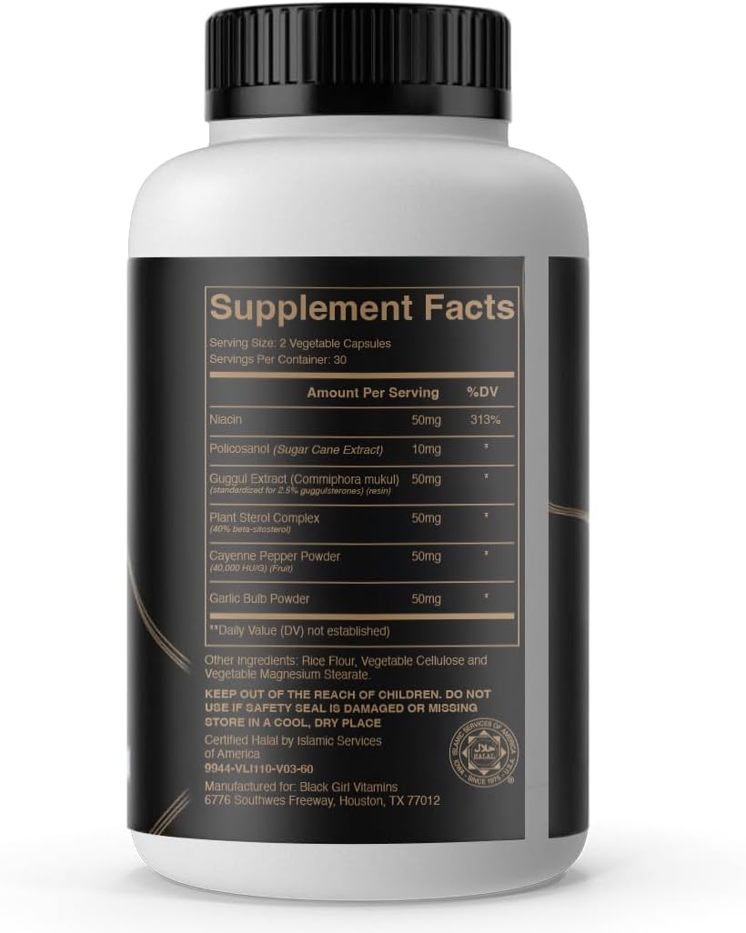 Black Girl Vitamins Choless – Cholesterol & Heart Health Support Supplement with CoQ10, Niacin, & Antioxidants – Cardiovascular Support – 60 Vegan Capsules