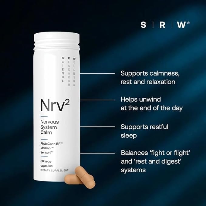 SRW Laboratories Nrv² Calm | Stress & Sleep Supplement | Stress Relief Supplement | Supports Nervous System & Stress Response, Calmness, Rest & Relaxation | 60 Capsules