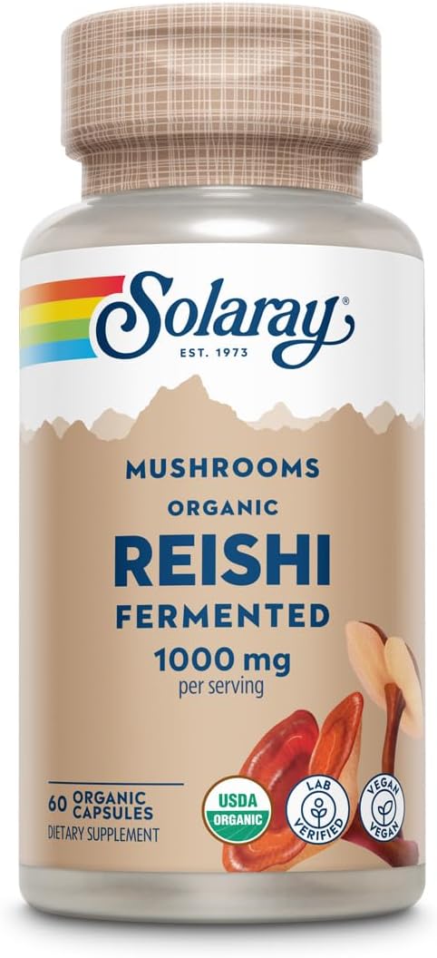 SOLARAY Fermented Reishi Mushroom 500mg | Healthy Immune, Heart & Brain Function Support | Energy & Mood Supplement | 60 VegCaps