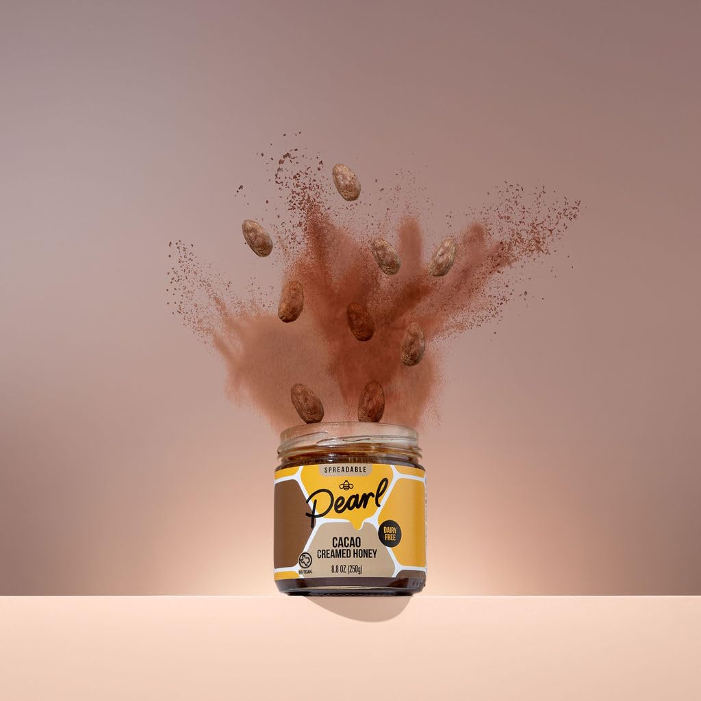 Pearl Honey Spreads - Organic Cacao Chocolate Flavored Creamed Raw Honey - Chemical Free, Soy Free & 100% Natural Raw Honey | 8.8oz Jar