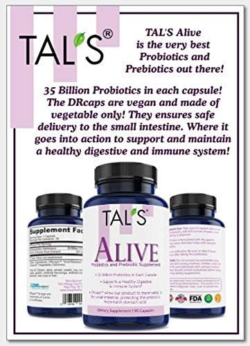 TAL'S Alive Probiotics & Prebiotics Supplement | 90ct - 35 Billion CFU | DR Caps for Effective Absorption| Promotes Healthy Immune Digestive Health | Improve Your Gastrointestinal (GI) System