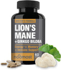 Lions Mane Supplement Organic Capsules - with Ginkgo Biloba - Cognitive Health, Focus & Memory Support - Natural Superfood for Brain, Energy & Immune Health - 60 Capsules - 2 Month Supply