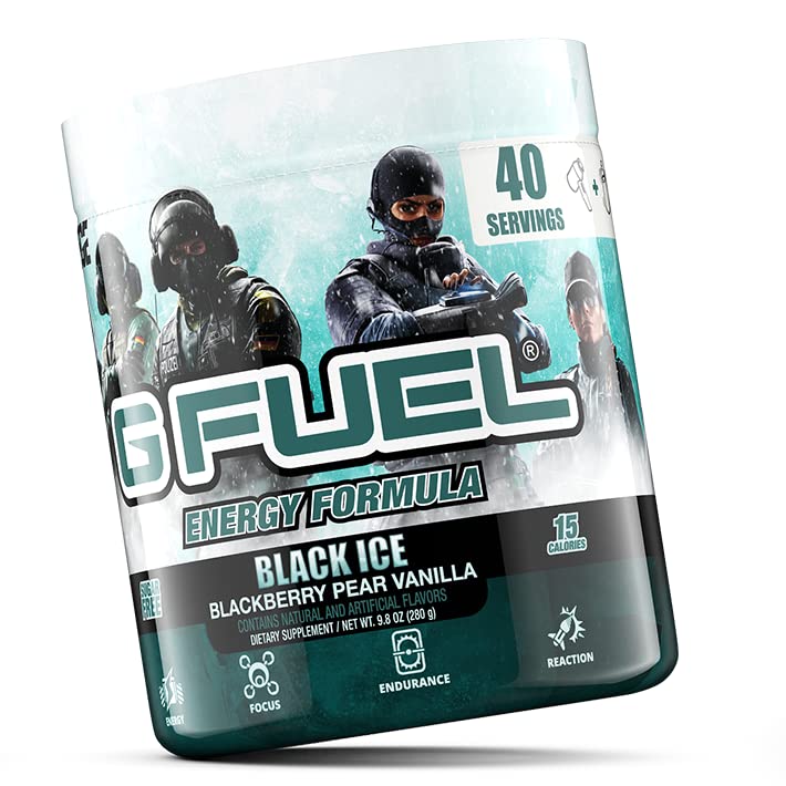 G Fuel Rainbow Six Energy Drink Powder, Pre Workout Caffeine Mix for Gaming, Sugar Free Focus Amino, Vitamin + Antioxidants, 9.8oz (Blackberry Pear Vanilla, 40 Servings)