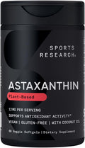 Sports Research Vegan Icelandic Astaxanthin 12mg with Organic Coconut Oil | Vegan Certified & Non-GMO Project Verified Dietary Supplement - 60 Veggie Softgels (2 Month Supply)