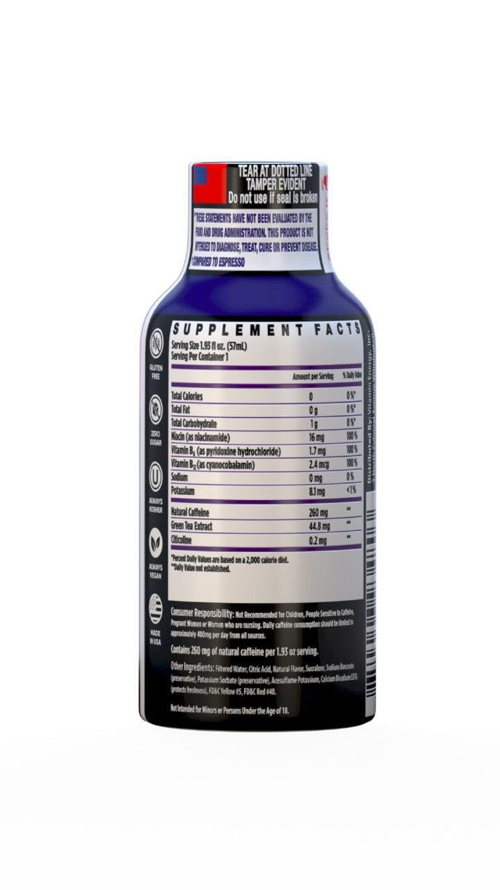 Vitamin Energy Immune+ Extra Strength Energy Shot Grape 10 Pack, 260mg Natural Caffeine, B-Vitamins, Citicoline, Green Tea, Immunity & Focus Support, Zero Sugar, Gluten-Free 1.93 fl oz