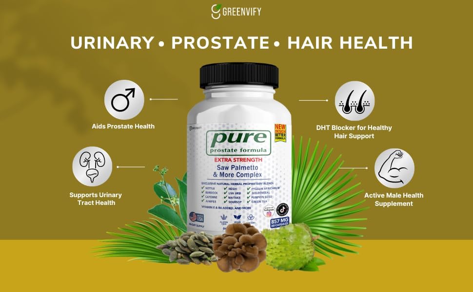 Pure Prostate Formula Saw Palmetto & More Complex 857 mg Prostate Supplements for Men Capsules, Health Supplements - Maximum Strength, All Natural to Support Normal & Healthy Function (3)