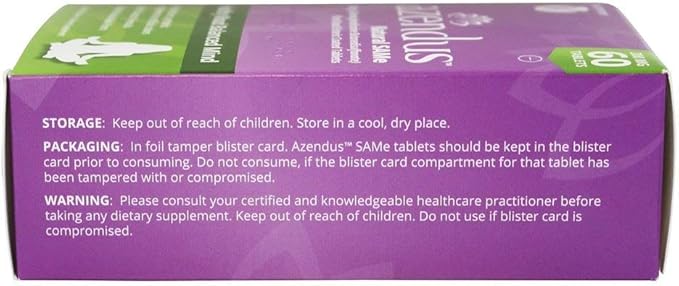 Azendus SAM-e Mood Support 200mg per Tablet, 60 Count, Same Tablets, Physician Trusted, 1 Recommended Active Form- Pure, Natural, Stable, Pharmaceutical Grade SAM-e