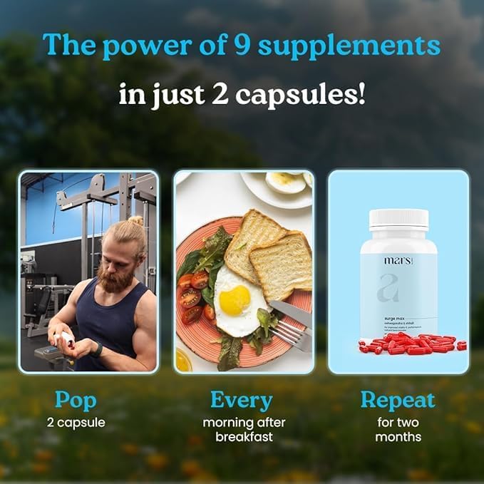 Mars Natural Surgemax Caps : Powered with Shilajit and Safed Musli | Natural Energy Booster | Strength,Stamina,Immunity - 60 N (Pack of 2)