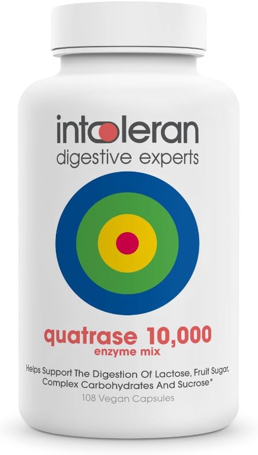 Intoleran Quatrase Forte Digestive Enzymes - 108 Capsules | Highly Dosed Supplement for FODMAP Intolerance | Helps Digest Lactose and Complex Carbohydrates* | Pure & Vegan | Low FODMAP