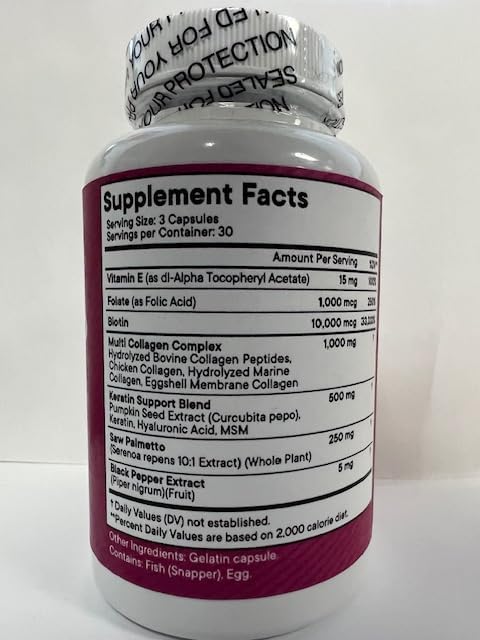 NEW AGE Collagen Pills Biotin Keratin Saw Palmetto Hyaluronic Acid - Hair Skin and Nails Vitamins and DHT Blocker with Vitamin E Folic Acid Pumpkin Seed MSM- 90 Count
