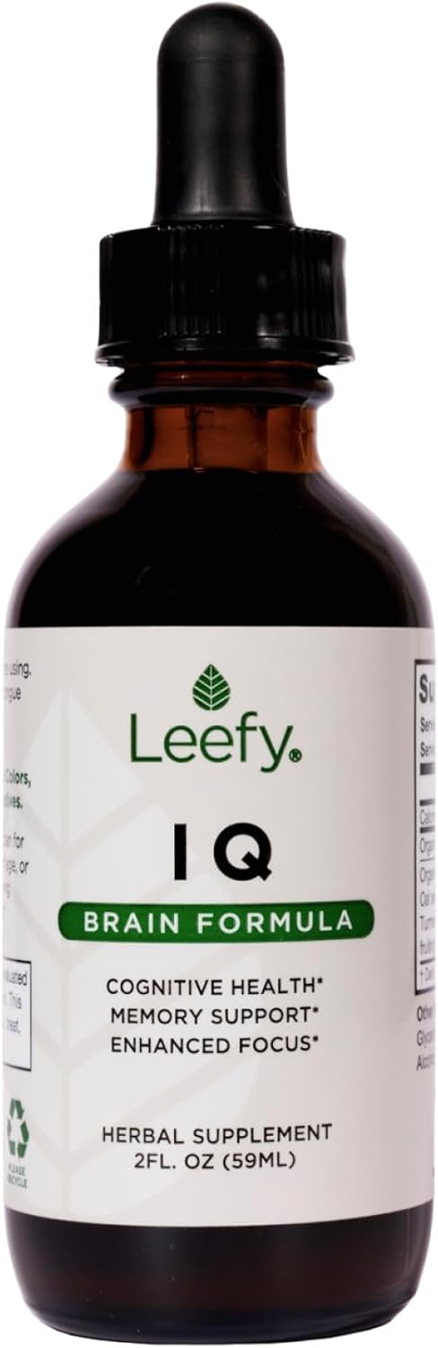 Leefy Organics IQ - Lions Mane Extract Liquid Nootropic Supplement with Bacopa and More - Mushroom Extract - Supports Memory, Focus, Clarity and Cognitive Health - 2 fl oz Dropper Bottle