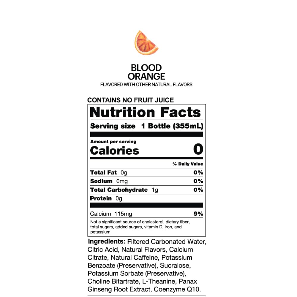 UPTIME Energy Drink, Blood Orange Sparkling, 12 Pack, Vitamin C, L Theanine, Calcium, Sugar Free Energy Drinks for Focus Support, 142mg of Natural Caffeine, 0 Calories, Clean, Natural, 12 fl oz Cans
