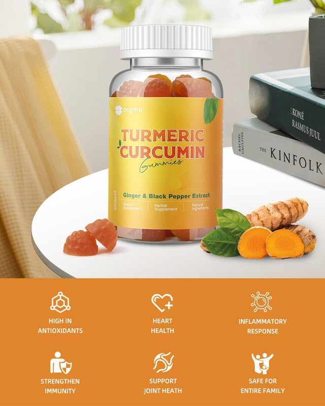 Turmeric Gummies with Black Pepper for Inflammation, Turmeric and Ginger Supplement for Immune Joint Support, Sugar Free Curcumin Ginger Gummies for Adult Vegan Non-GMO