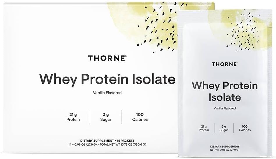 THORNE - Whey Protein Isolate - 21 Grams of Easy-to-Digest Whey Protein Powder - NSF Certified for Sport - Vanilla - 13.79 Ounces - 14 Packets