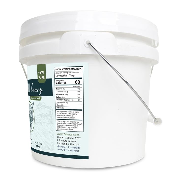 Zatural 100% Pure, Raw & Unfiltered Honey - Delicous Taste, Easy To Use Bucket ~1 Gallon (12 Pounds)