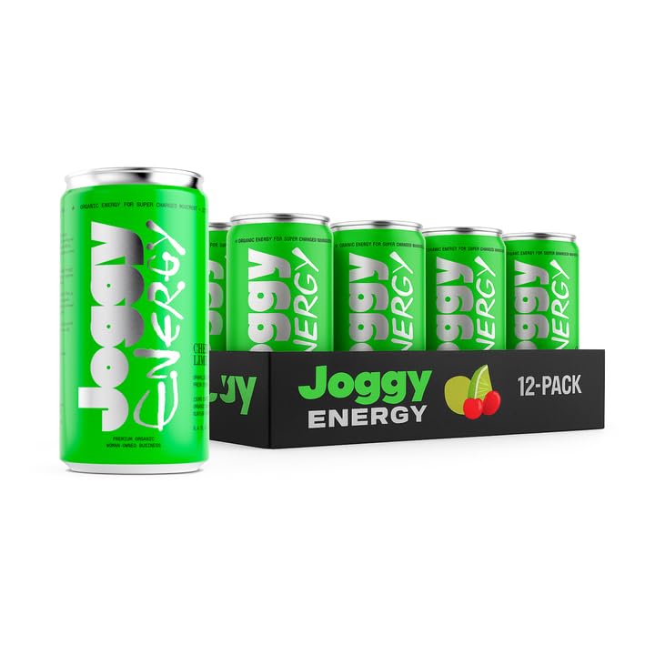 Joggy Organic Energy Drink | Cherry Lime & Hibiscus (12 Pack) | Zero Sugar Pre Workout Energy Drink for Men & Women | Plant-Based, Gluten Free, Vegan, Non-GMO, Ready to Drink | Non-Jittery Focus Drink