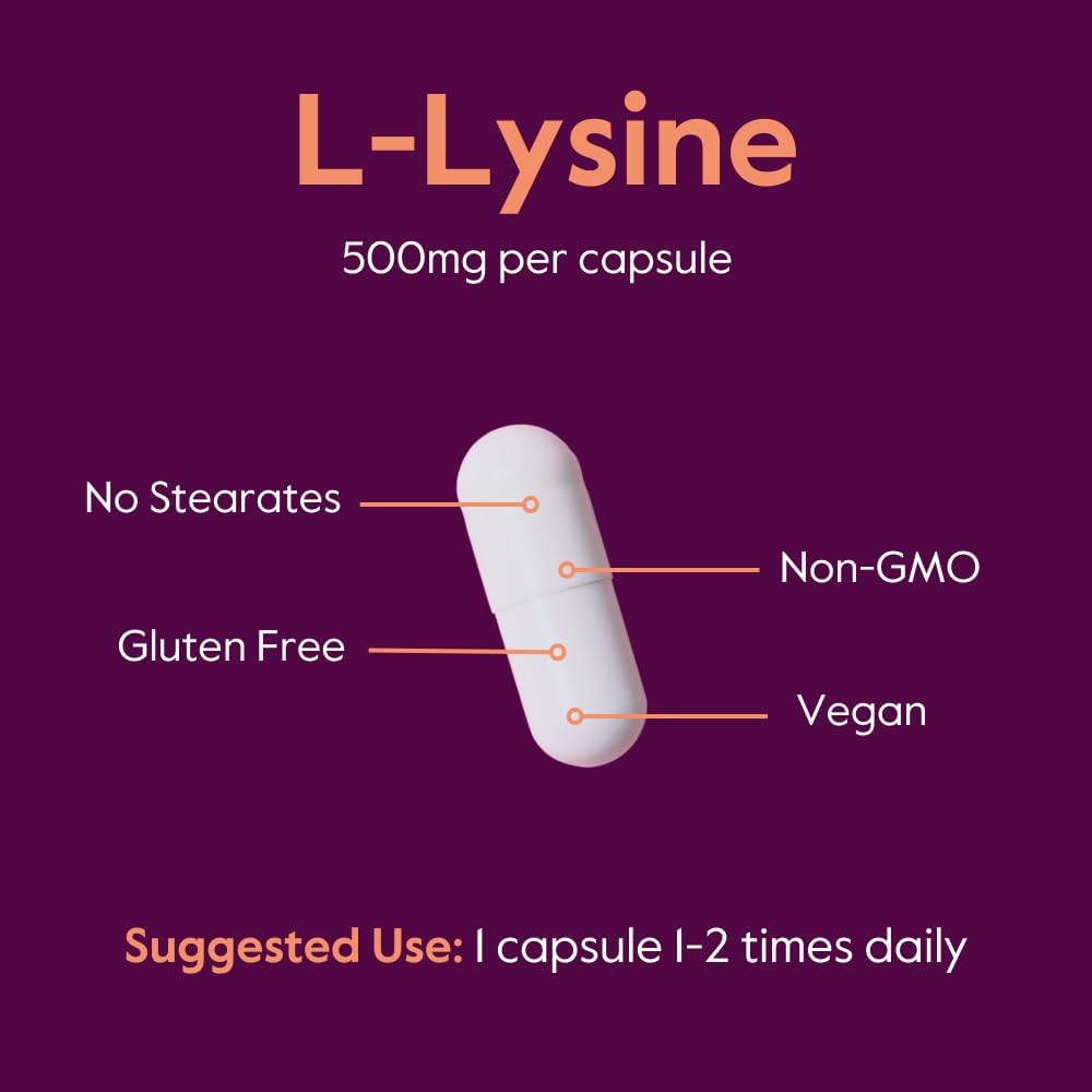 BESTVITE Filler-Free L-Lysine 500mg (240 Veg Capsules) - Vegan - No Stearates or Fillers - Non GMO - Gluten Free - No Dicalcium Phosphate - Amino Acid Supporting Skin, Lip & Immune Health*