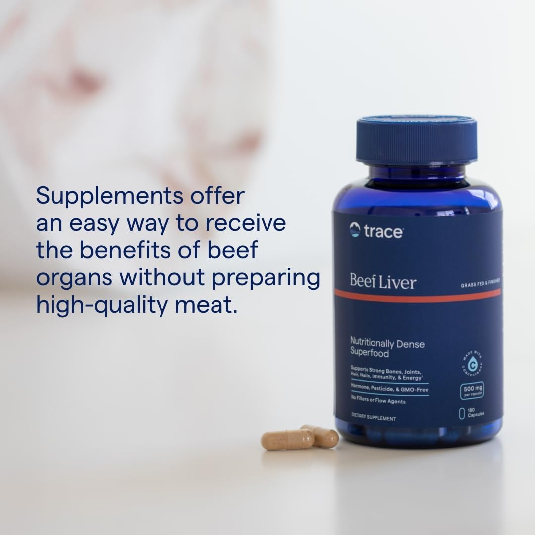 Trace Minerals Beef Liver, 500mg - Bone Health & Energy Support Supplement - Nutritional Supplement Aids Healthy Skin & Immunity - Beef Liver Supports Healthy Organs - 180 Capsules (30 Servings)