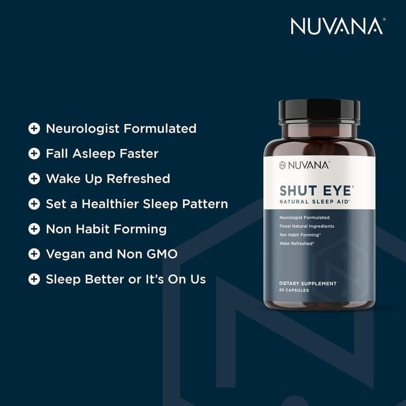 Shut Eye Natural Sleep Aid Supplement for Adults | 5mg Melatonin | Helps Relax and Promote Natural Deep Sleep with Valerian Root, Chamomile & Magnesium | Vegan & Non-GMO | 60 Capsules