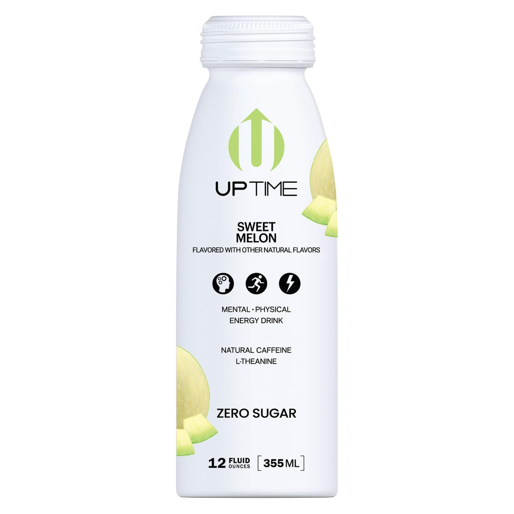 UPTIME Energy Drink, Sweet Summer Melon Sparkling, 12 Pack, Vitamin C, L Theanine, Calcium, Sugar Free Energy Drinks for Focus Support, 142mg of Natural Caffeine, 5 Calories, Natural, 12 fl oz Cans