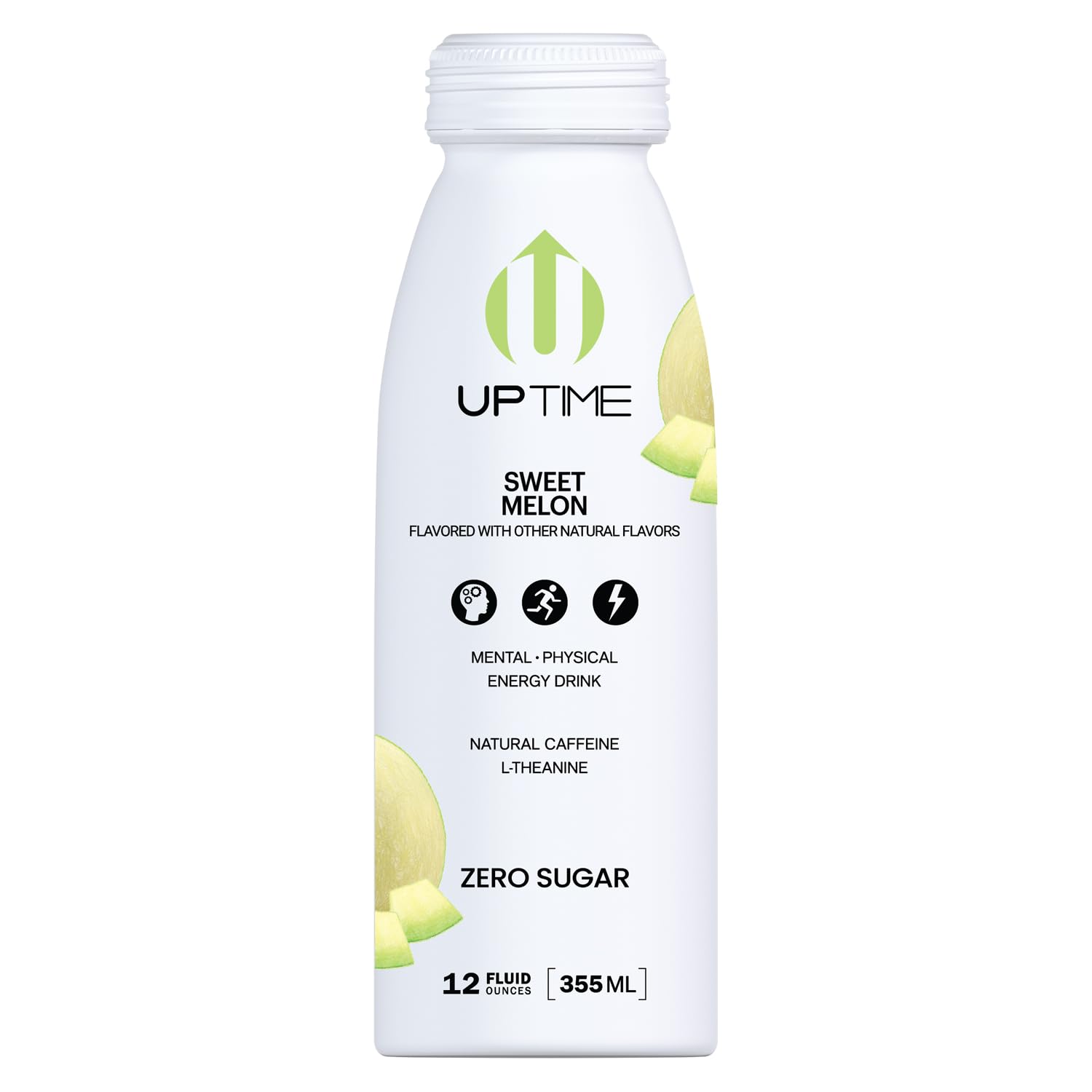 UPTIME Energy Drink, Sweet Summer Melon Sparkling, 12 Pack, Vitamin C, L Theanine, Calcium, Sugar Free Energy Drinks for Focus Support, 142mg of Natural Caffeine, 5 Calories, Natural, 12 fl oz Cans