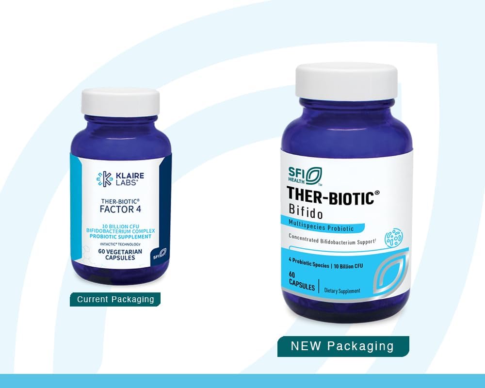 Klaire Labs Ther-Biotic Factor 4 – 100% Bifidobacterium Probiotic - Bifidobacterium Bifidum Probiotic with Breve, Lactis & Longum - Immune + Gut Health Support - Hypoallergenic (60 Caps / 2 Pack)