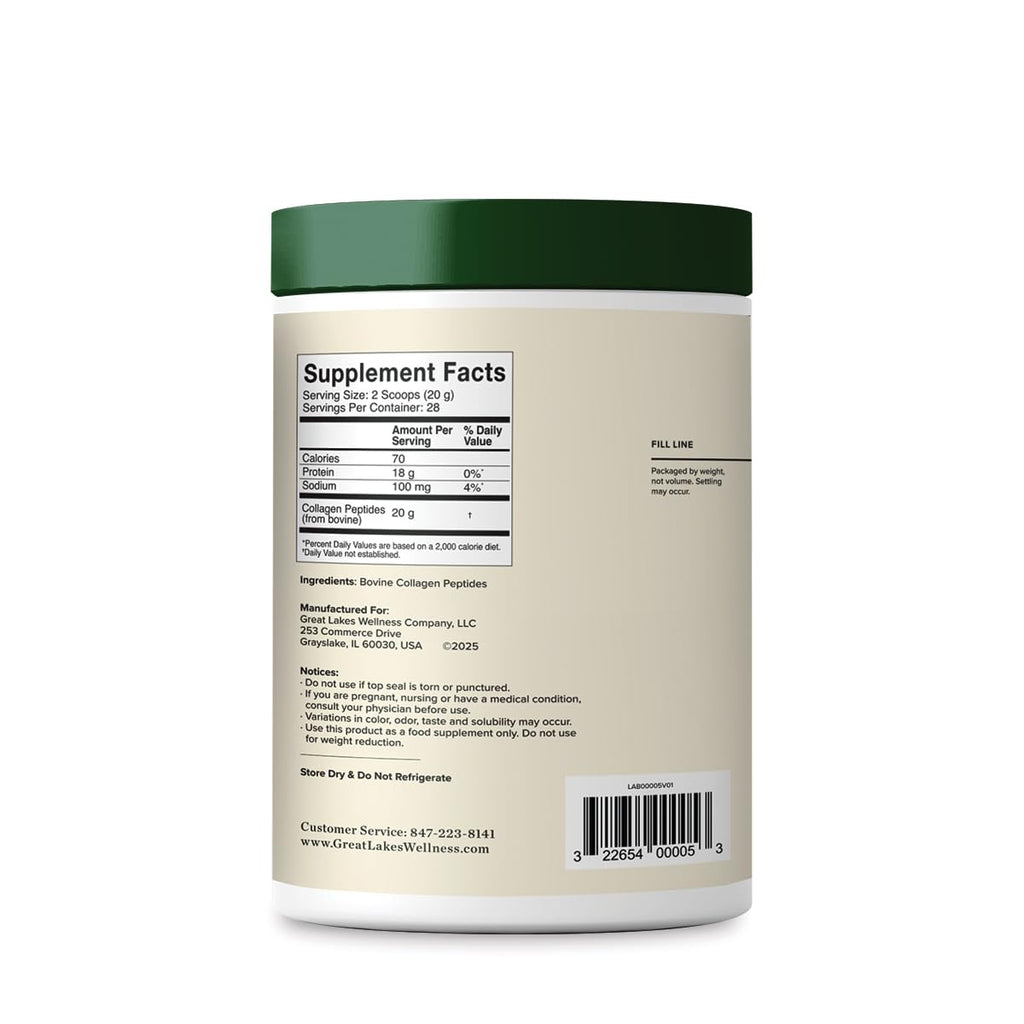 Great Lakes Wellness Collagen Peptides Powder for Skin, Hair, Nails, Joints & Digestion - Unflavored - Quick Dissolve Hydrolyzed, Non-GMO, Keto, Kosher - 20 oz