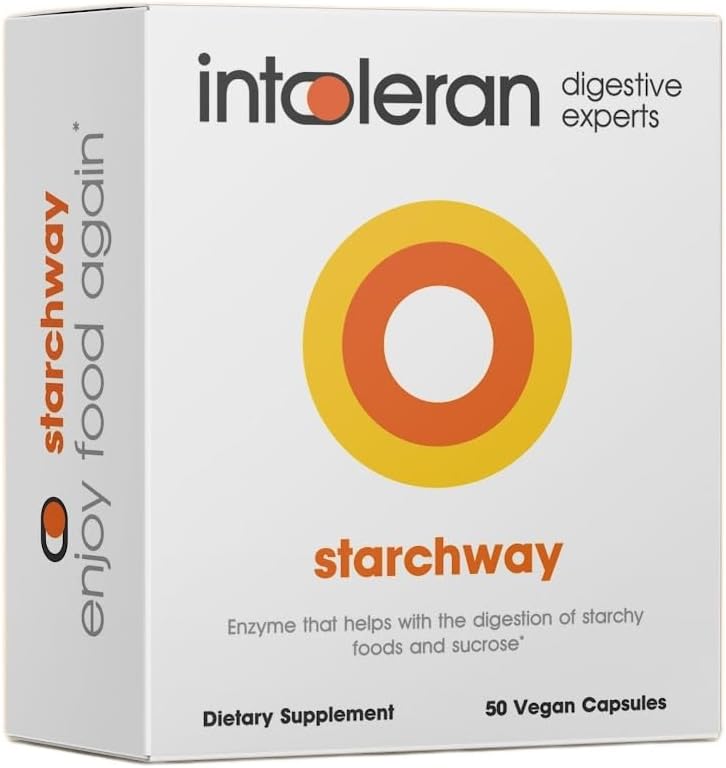 Starchway Digestive Enzymes - 50 capsules | Supplement for Starch & Sucrose Intolerance | Helps Digest Sugars & Starchy Foods | Invertase & Gluco-Amylase Enzymes | Pure & Vegan | Low FODMAP