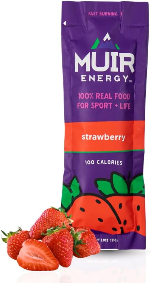 MUIR Strawberry Real Food Energy Gel - 10 Count | Organic Vegan Paleo Non-GMO Gluten-Free Fast Burning Endurance Gel | Clean Energy for Runners Cyclists & Athletes | No Artificial Flavors