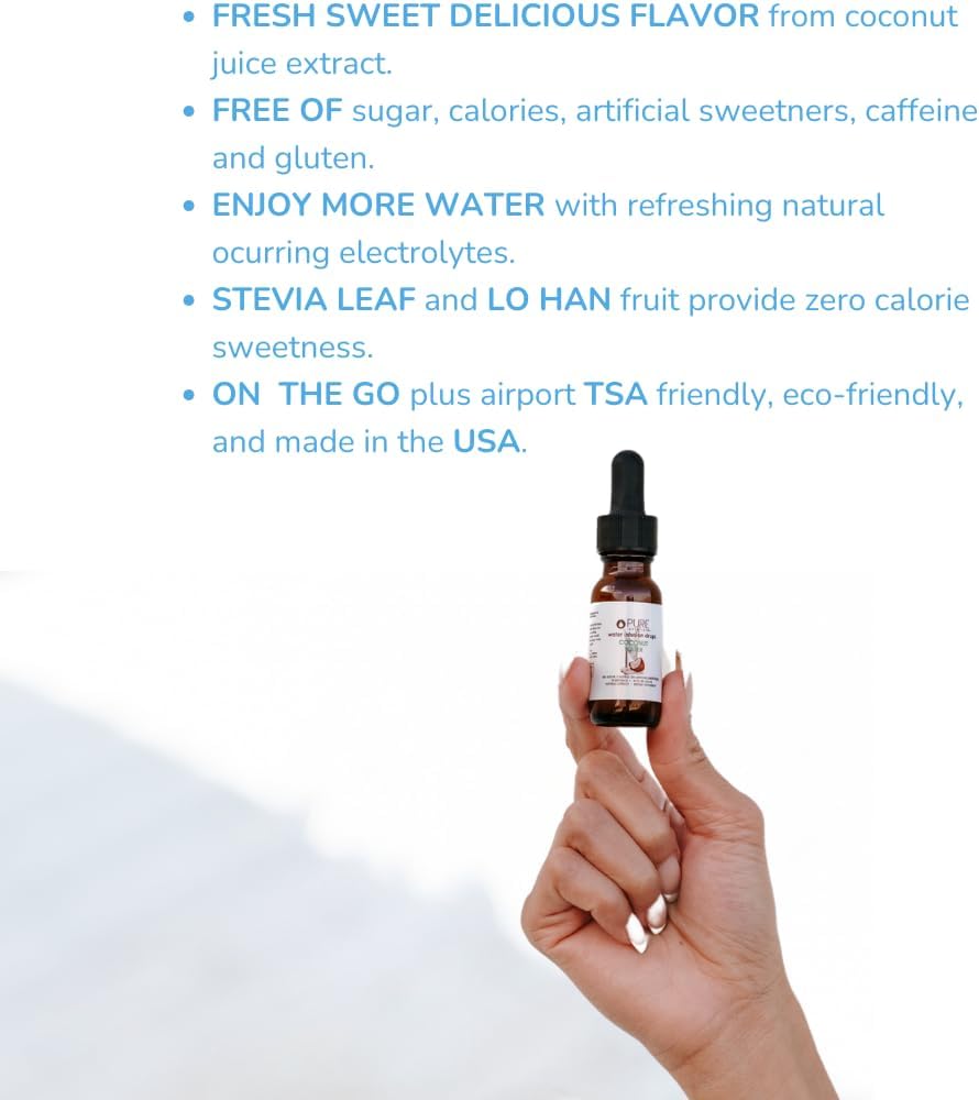 Pure Inventions - Coconut Water Infusion Drops - Drink & Water Infuser - Naturally Occurring Electrolytes - No Sugars, Calories or Artificial Sweeteners - Deluxe Travel Size - 12 Servings - 0.34 oz