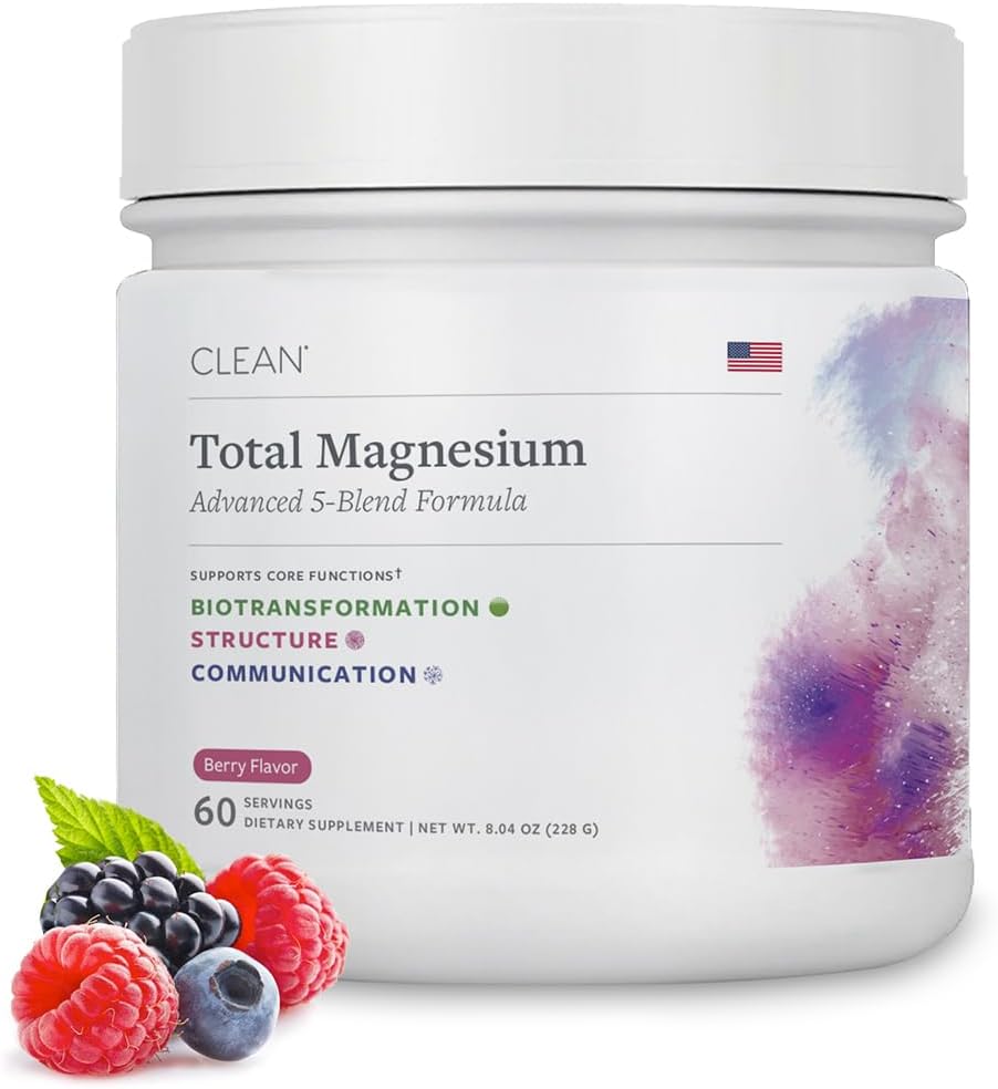 Total Magnesium Complex Powder, Berry Flavored Magnesium Supplement for Sleep Stress & Digestion Advanced 5-blend Formula with Glycinate, Citrate, Malate, Taurate, Carbonate, 60 Servings