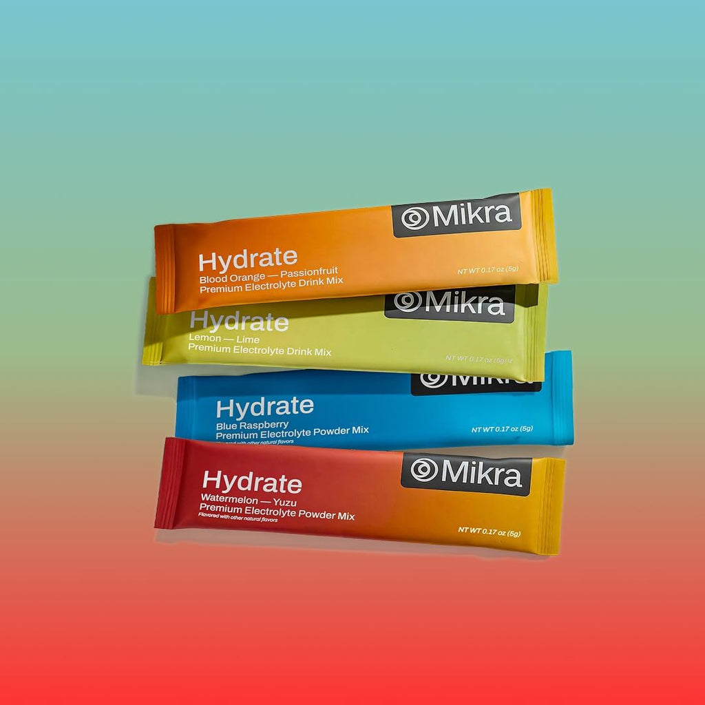 Mikra Hydrate Electrolytes Powder Packets - Variety Pack, Sugar Free Hydration Powder Sticks, Naturally Flavored Electrolyte Drink Mix for Needed Hydration Support, Daily Wellness and Workout, 12 Pack