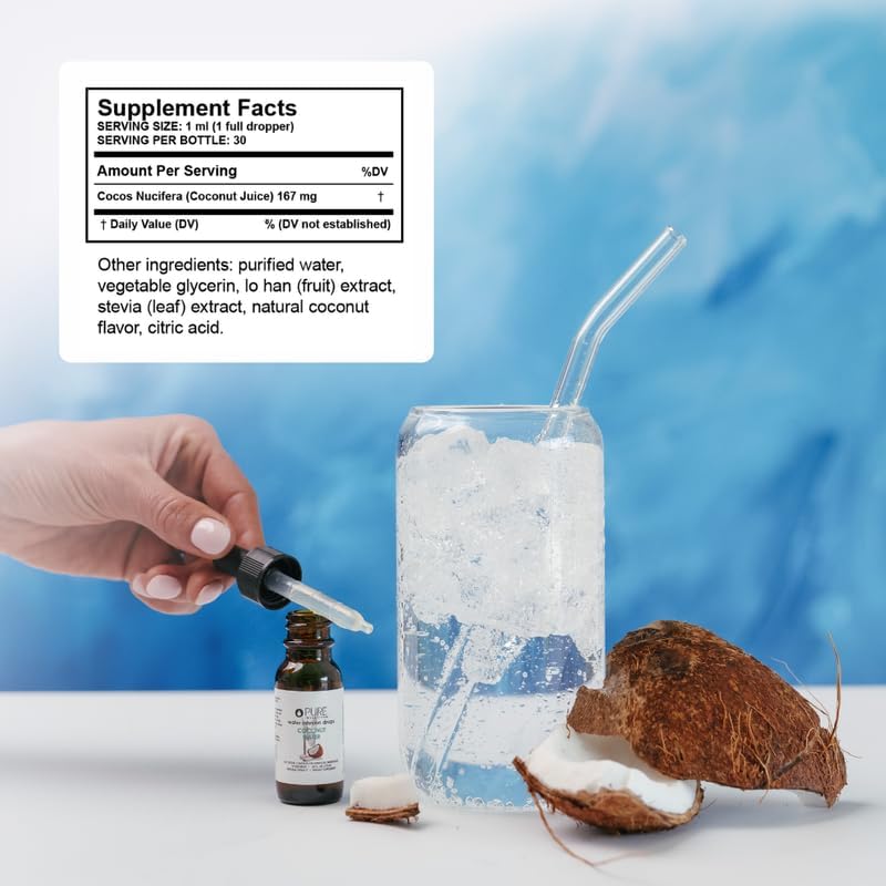 Pure Hydration Coconut Water Drops, 30 Servings, 1oz, Pack of 2 (Packaging May Vary)