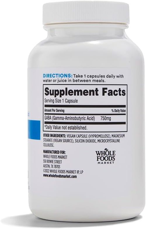 365 by Whole Foods Market, GABA 750Mg, 100 Vegetarian Capsules