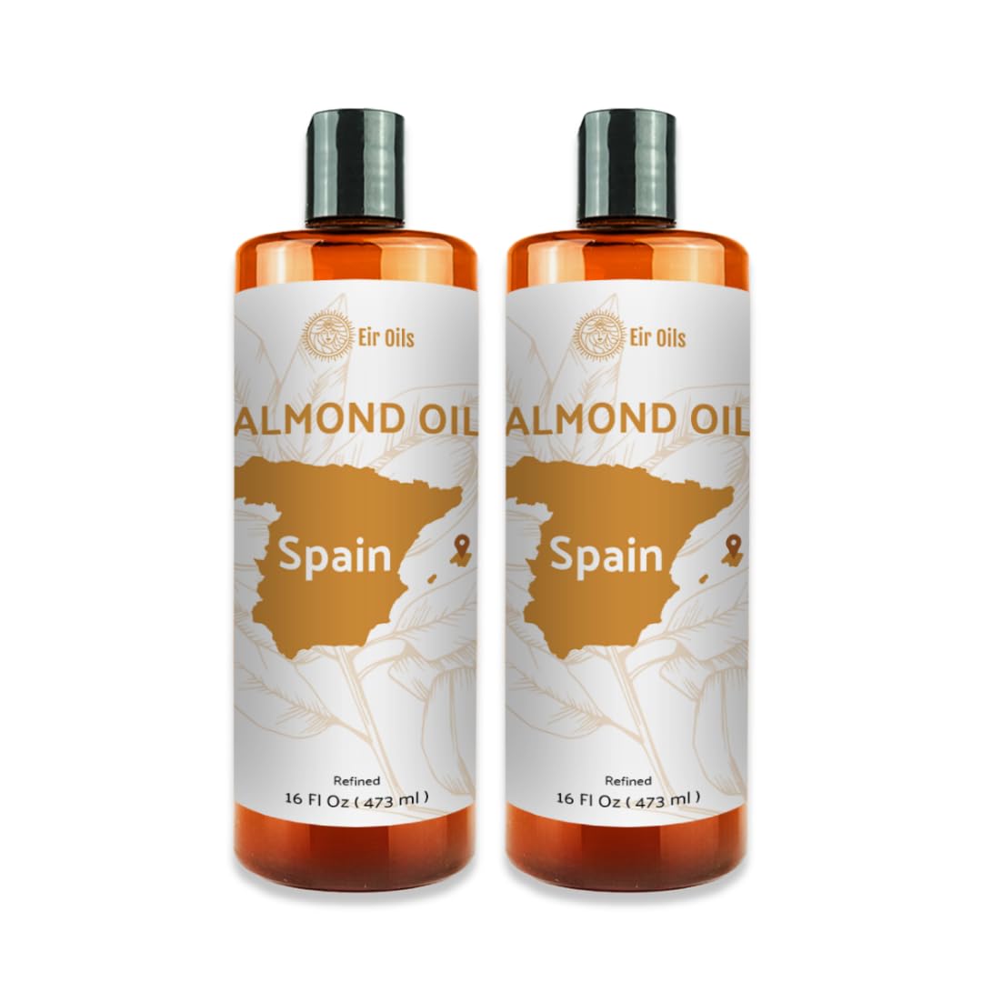 Sweet Almond Oil (16 oz) - for Skin and Hair - Carrier Oil for Essential Oils Mixing - From EIR Oils' Farm in Mallorca, Spain - 1 Pack