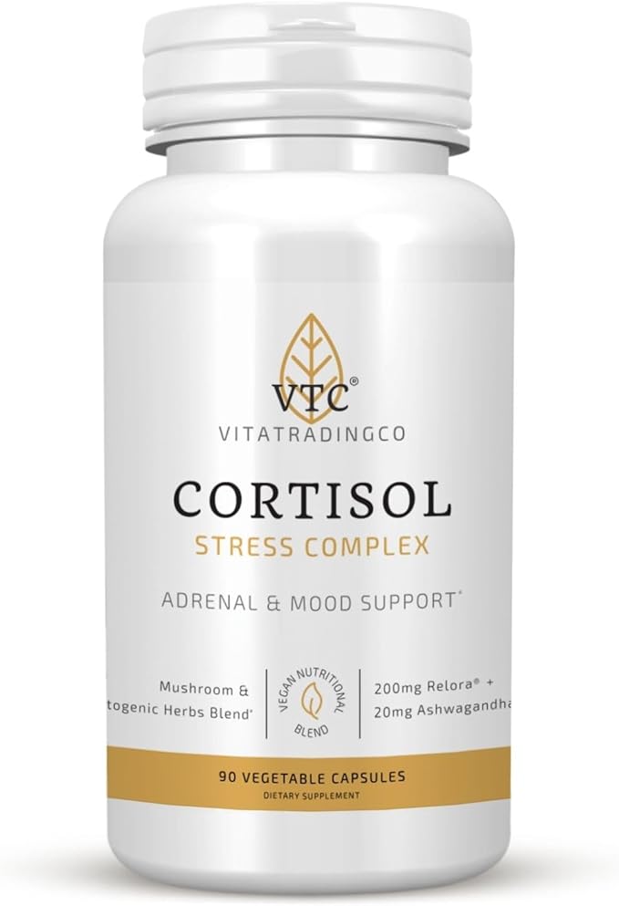 VTC VitaTradingCo. Cortisol Stress Complex | Mushroom & Adaptogenic Herbs Blend | with Clinically Studied Relora & Ashwagandha | Adrenal & Mood Support | 90 Veggie Capsules