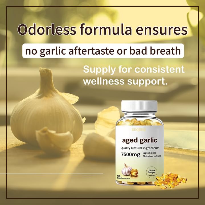 Aged Garlic Extract 7500mg Odorless - 180 Softgels | Organic, Non-GMO, Gluten-Free | Supports Immune Health (1bottle)