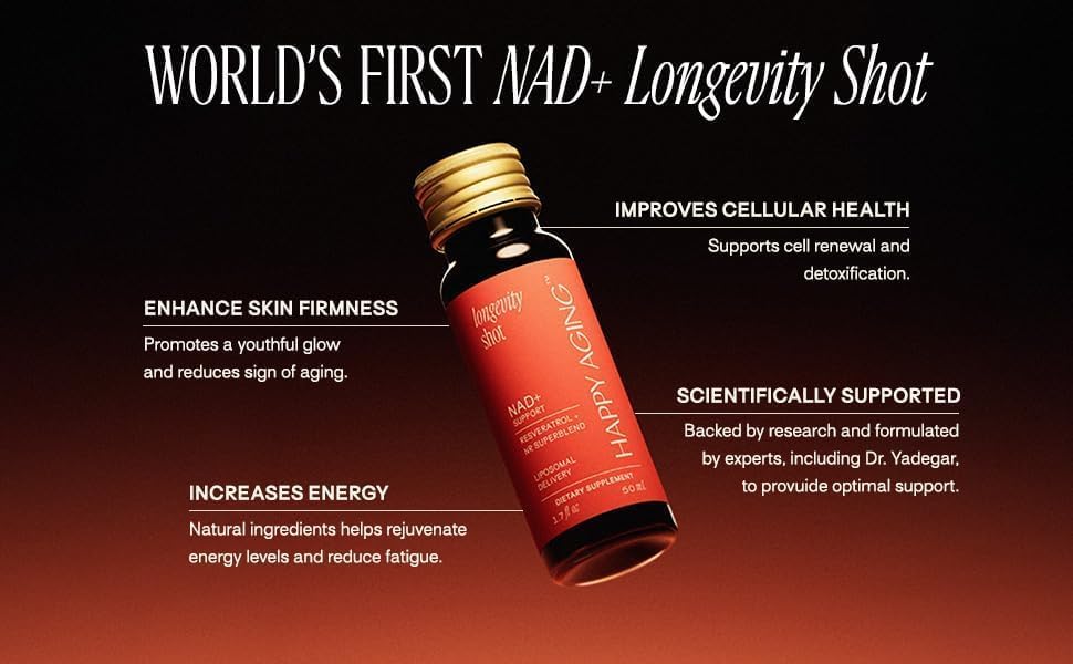 Liquid NAD+ Longevity Shots | Liposomal Nicotinamide Riboside and Resveratrol with Ceramides & Antioxidants | Twice-a-Week | Firm Skin & Brain Health| NMN Alternative | 15-Week Supply
