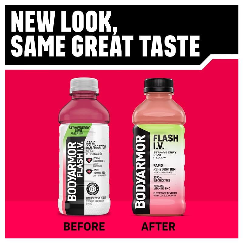 BODYARMOR Flash I.V. Electrolyte Beverage, Grape, Hydration Drink with Coconut Water For Rapid Rehydration, Post Workout Recovery, 20 Fl Oz (Pack of 12)