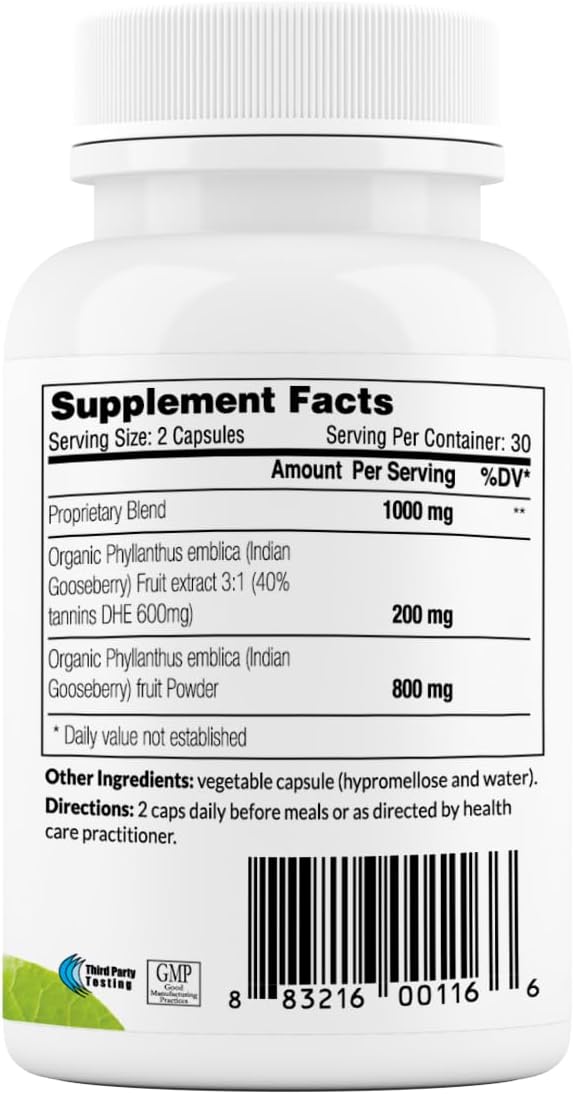 Sewanti Organic Amla Dietary Supplement Natural Antioxidant, Vitamin C Boost 60 Vegan High Potency Extract Capsules, 500mg