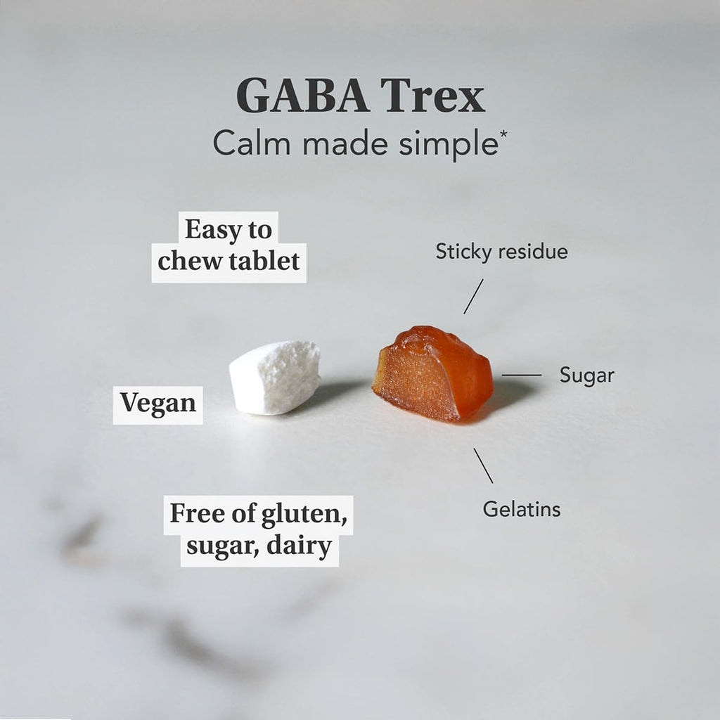 Neuorscience GABA Trex L Theanine Supplement - Calm Aid for Daytime Stress Support & Evening Relaxation - Chewable Grape-Flavored Tablets - Vegan & Non-GMO (60 Tablets)